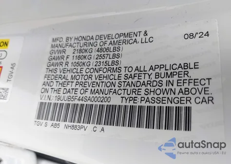 2025 Acura Tlx Technology Package from USA, damaged, VIN 19UUB5F44SA000200